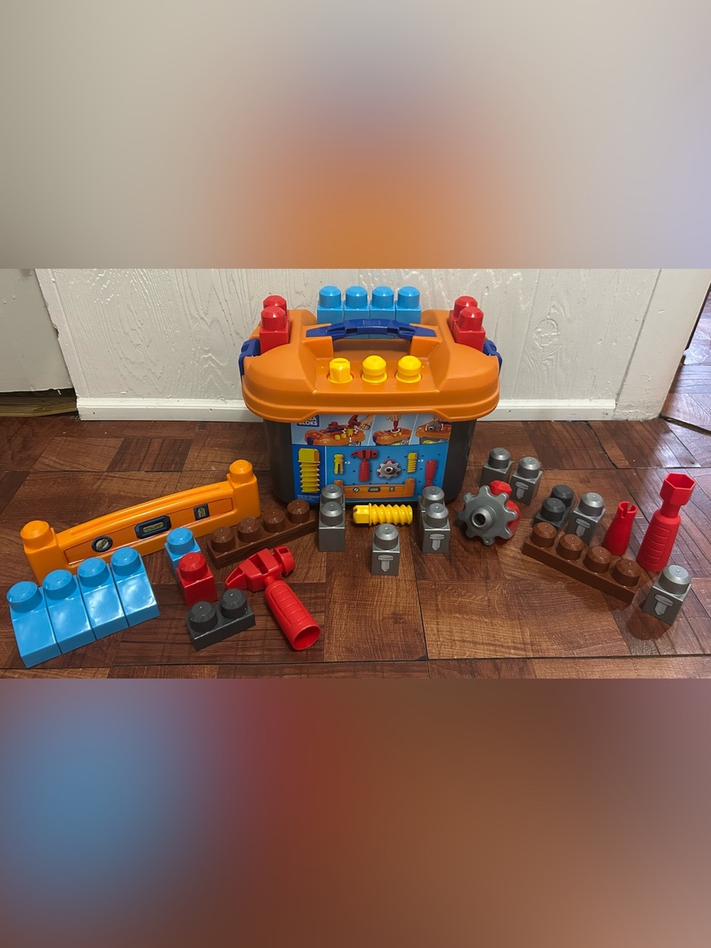 Kids Construction Tool Box Building Set - Orange & Blue